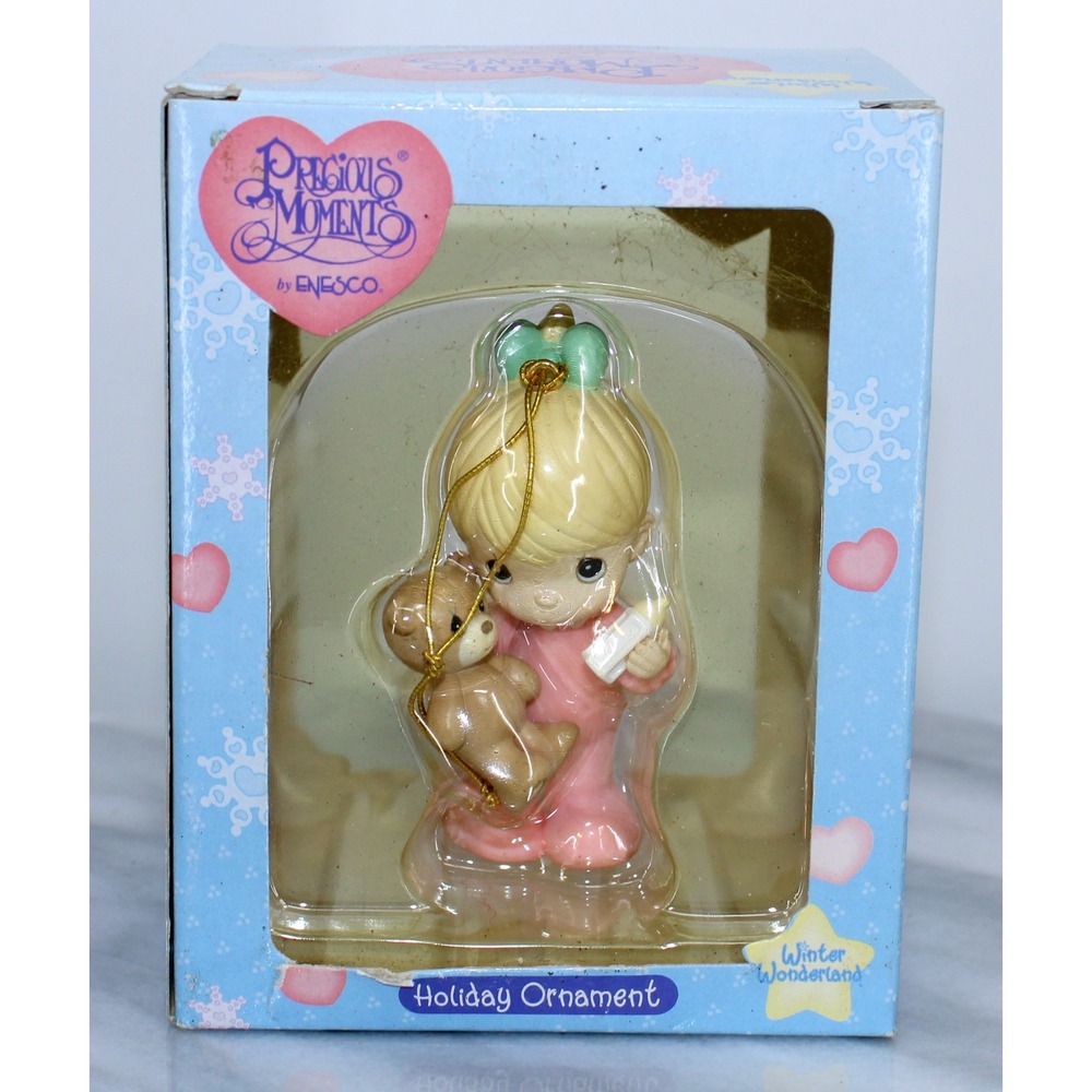 Precious Moments Holiday Ornament Winter Wonderland Girl with Teddy Bear Enesco